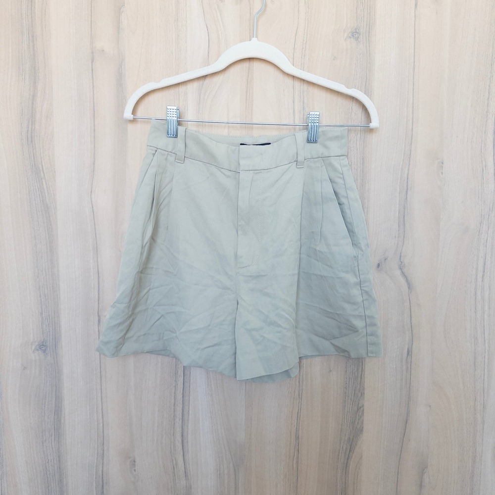 Madewell Women Linen Blend Shorts 0 Khaki Pleated High Rise Old Money Minimalist